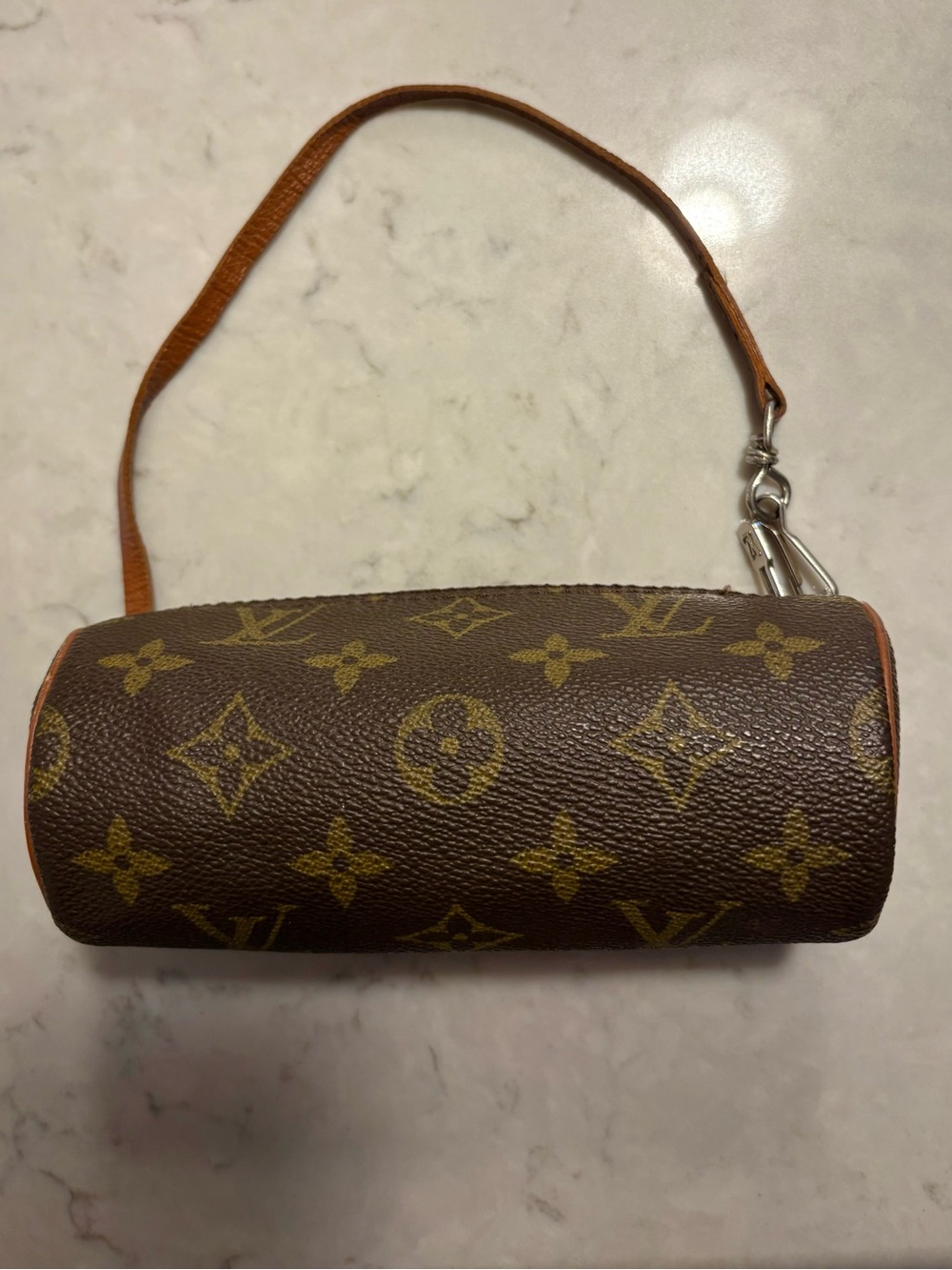 Source Unknown Brown Monogram Cylinder Wristlet